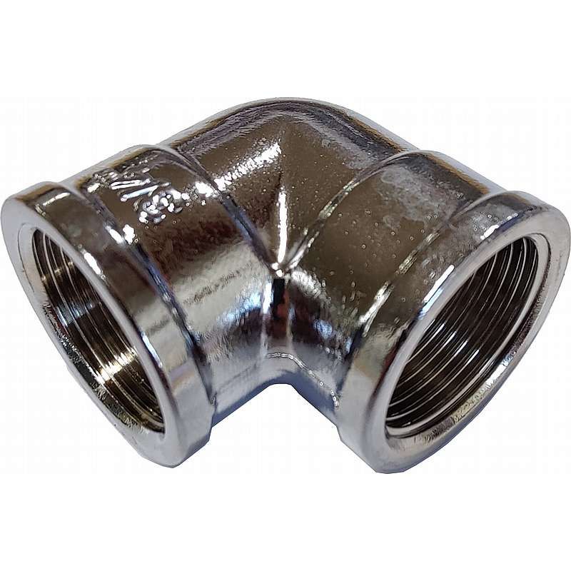 Messing Vinkel 90° Muffe/Muffe (Forkromet)