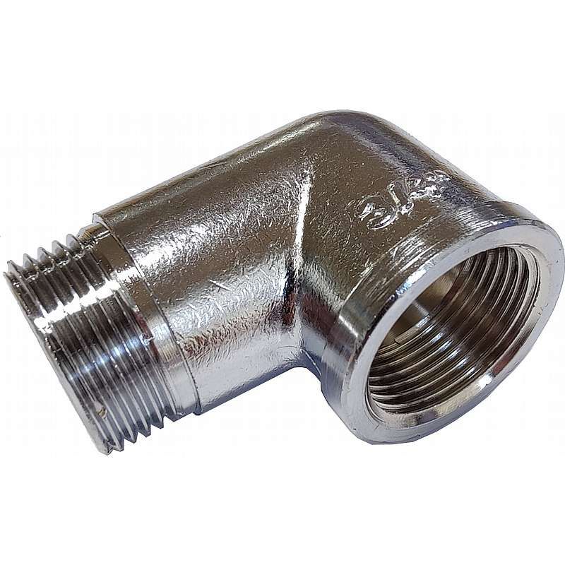 Messing Vinkel 90° Muffe/Nippel (Forkromet)