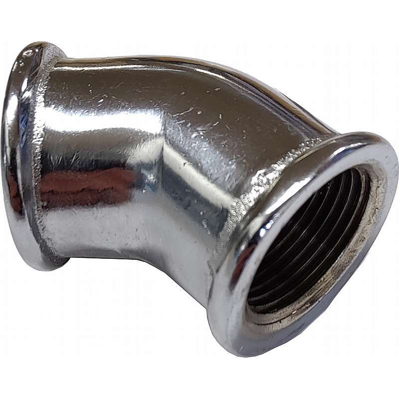 Messing Vinkel 45 gr. Muffe/Muffe (Forkromet)
