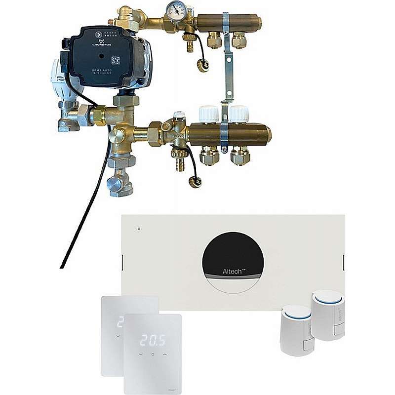 Altech Pro Kvikshunt pakkeløsning, 2 kredse med trådløst styresystem,  20 mm PEX koblinger og styringspakke