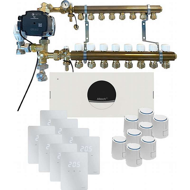 Altech Pro Kvikshunt pakkeløsning, 8 kredse med trådløst styresystem,  20 mm PEX koblinger og styringspakke