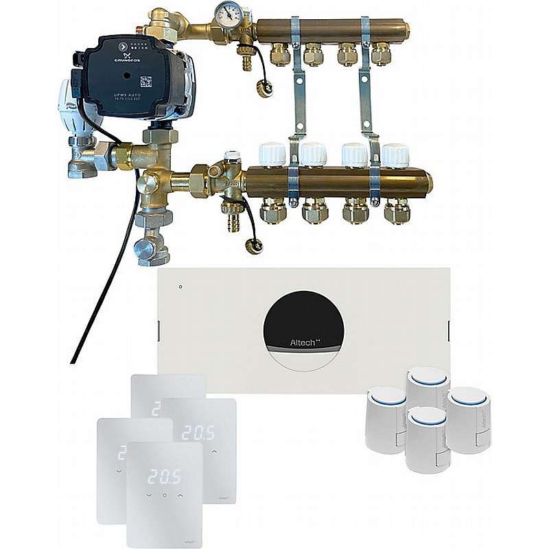 Altech Pro Kvikshunt pakkeløsning, 4 kredse med trådløst styresystem,  20 mm PEX koblinger og styringspakke