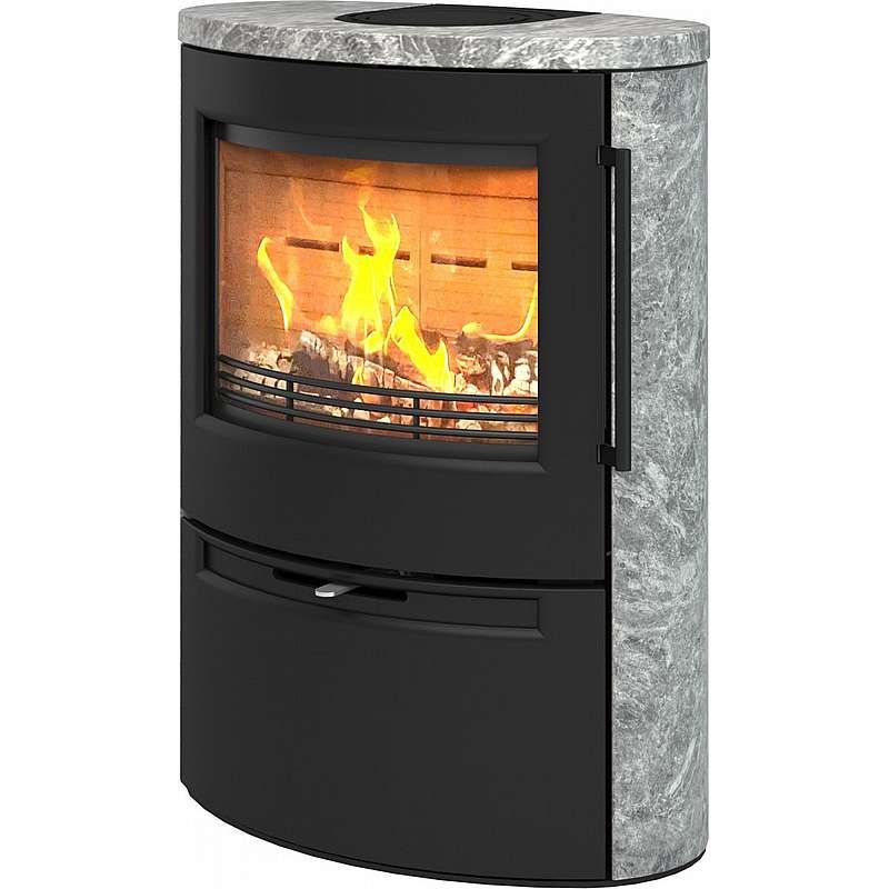 TermaTech brændeovn model  TT55RRS - marmoreret fedtstensovn runde sider