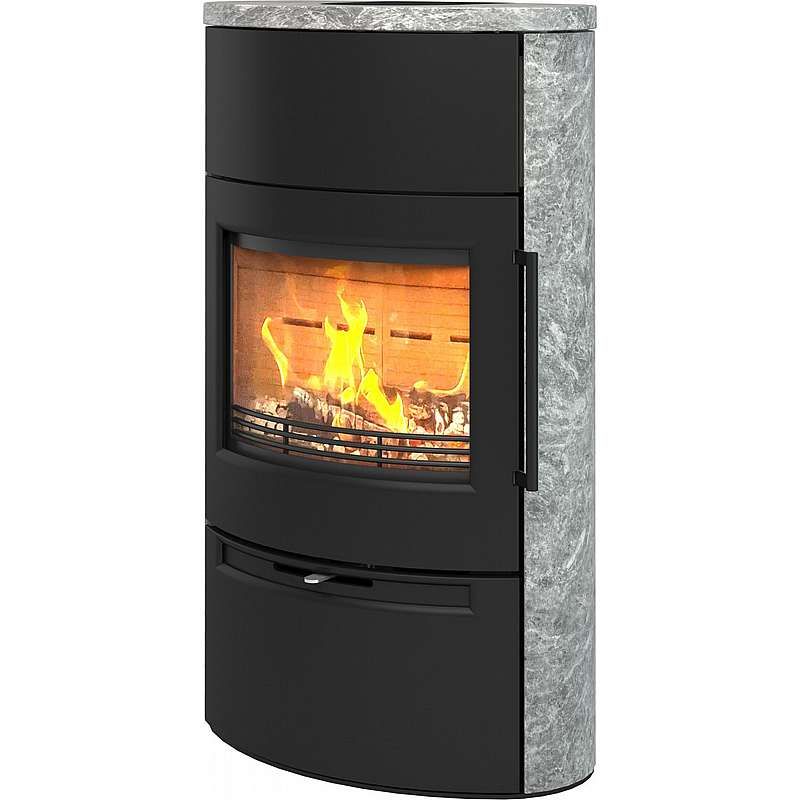 TermaTech brændeovn model  TT55HST - marmoreret fedtstensovn runde sider