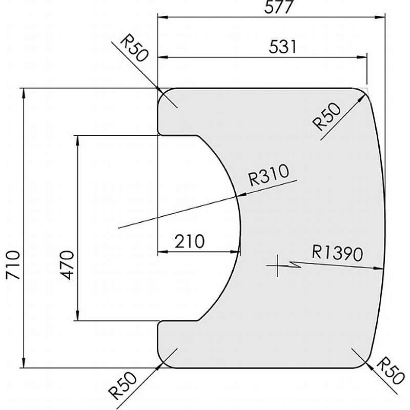 Formskåret glasplade 6mm - 710x577mm. Passer til TT20+TT21+TT23+TT44