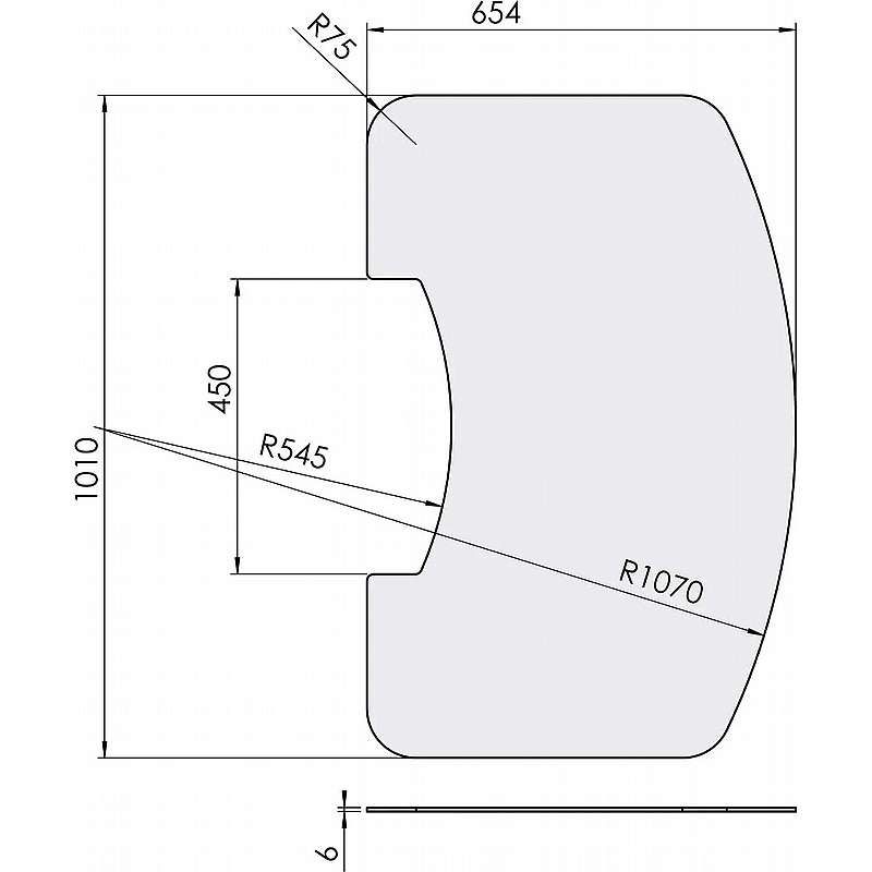 Formskåret glasplade - 6 mm