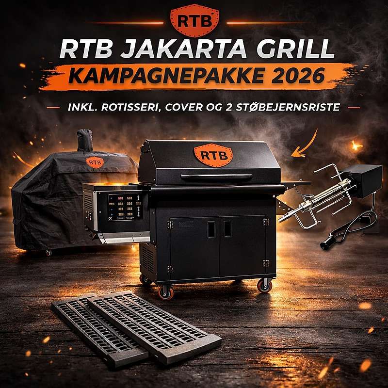 RTB grill JAKARTA med Rotisseri, Cover og 2 støbejernsriste