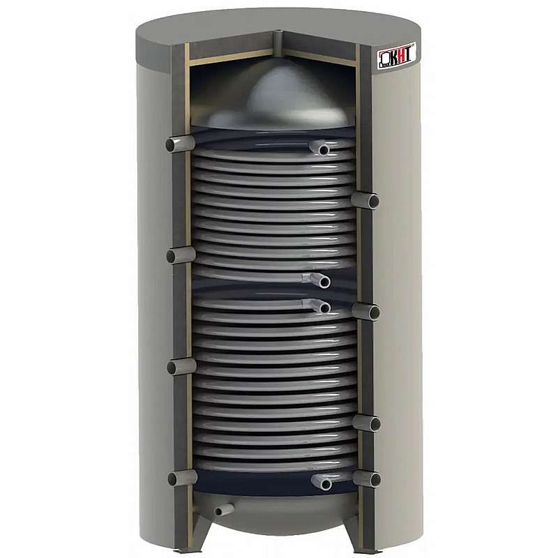 Solvarmebeholder med 2 spiraler - 0,9 og 0,6m² - ø603x1166mm - 200 liter