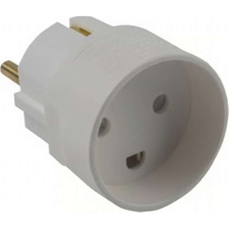 E-line adapter hvid Hun Schuko m/pind til han DK med jord, 250V/16A