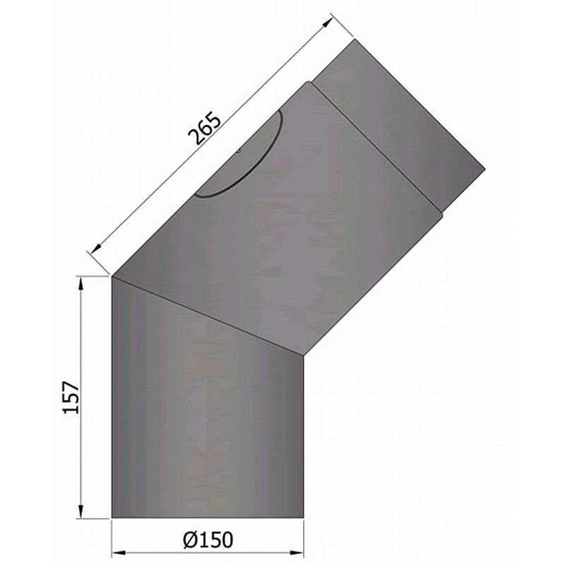Røgrørs Bøjning 45 gr. kort/lang model med klap - Sort - Ø150mm