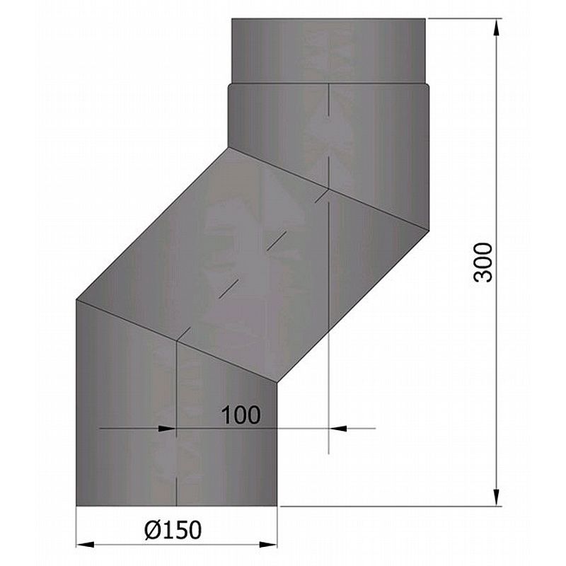 Røgrørs Bøjning S forskyder 100mm, L=300mm - Sort - Ø150mm