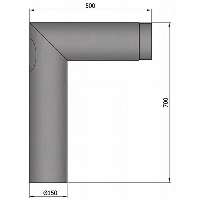 Knæ røgrør 90gr. -  700x500mm, Lys grå - Ø150mm