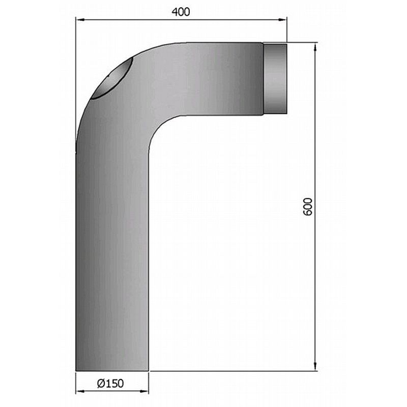Røgrørs Bøjning Fullform 90 gr. med klap, 600x400mm - Sort - Ø150mm
