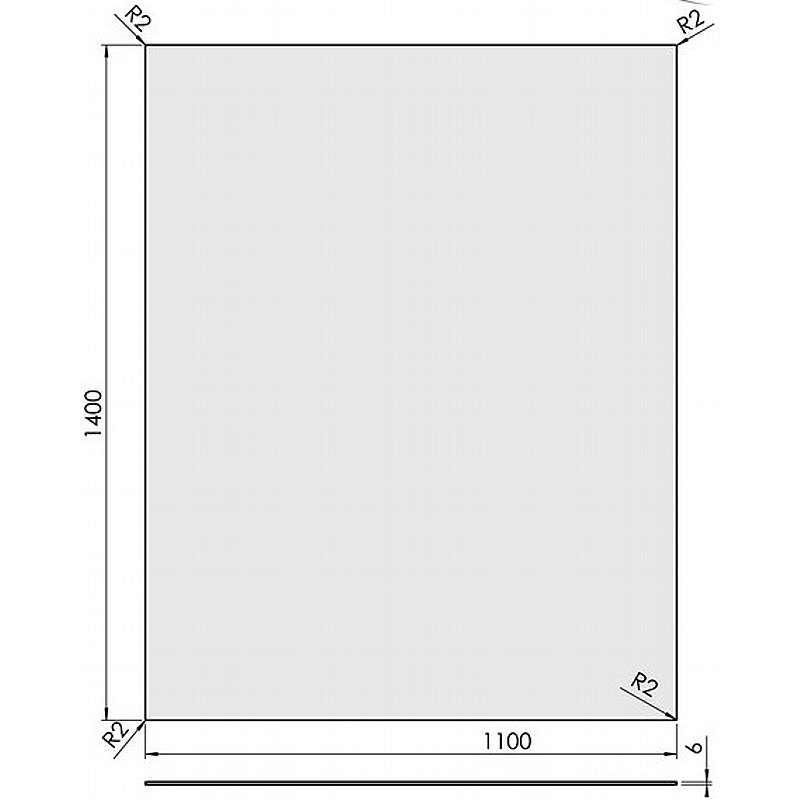 Glasgulvplade firkantet m/afr. hjørner - 6mm - A:140 x B:110cm R2