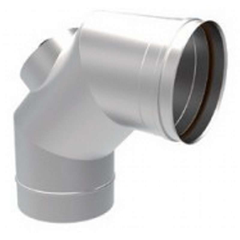 Rustfri røgrørsbøjning  m/klap i knæ 87gr. - ø130mm (ökofen)