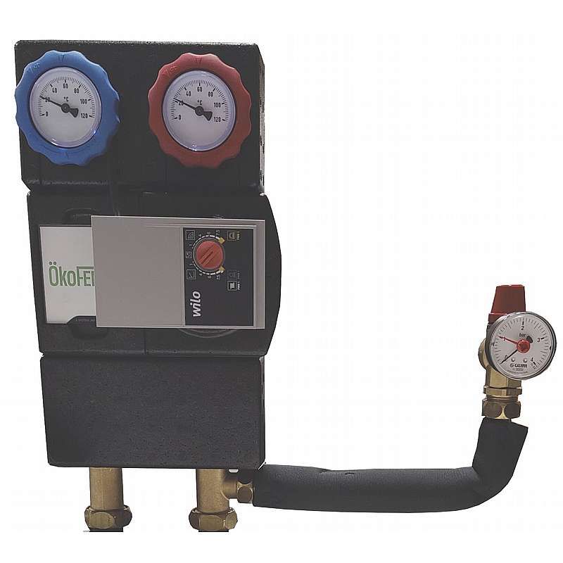 Installationssæt til EasyPell Next V2 med temperaturregulering 20-60 gr. pumpe, m. 25 Liter ekspansionsbeholder og overløb