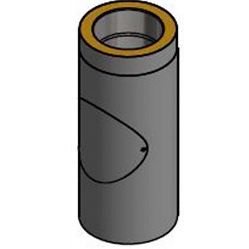 Isoleret røgrør længde Ø150mm - L=500mm med dør - sort - 06/06MM