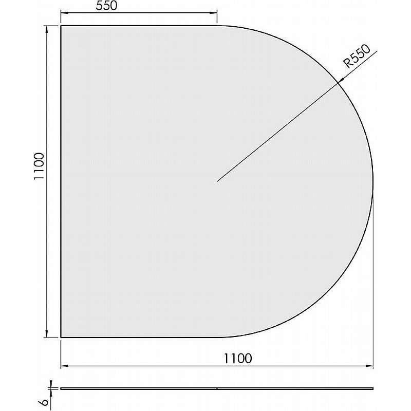 Halvrund glasgulvplade - 6mm - A:110 x B:110cm