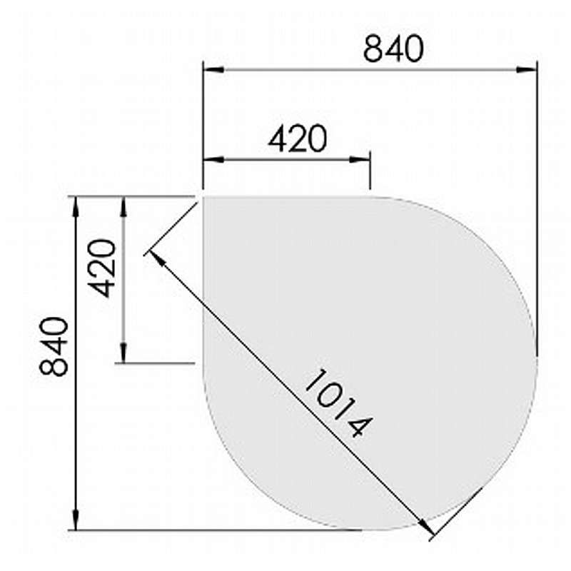 Glasgulvplade dråbeformet - 6mm - A:84 x B:84 x c:42cm