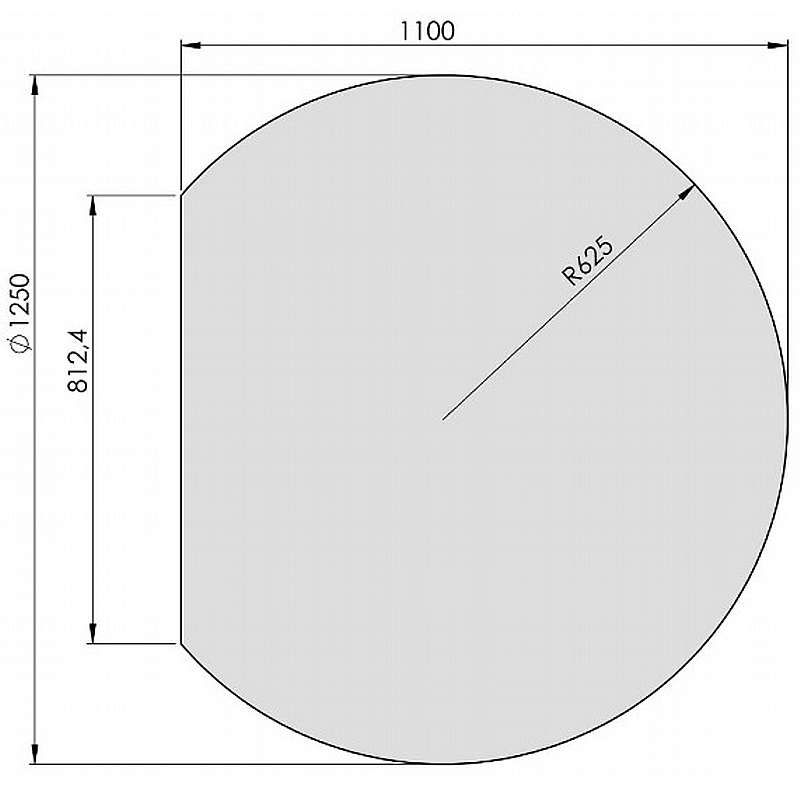 Glasgulvplade cirkel afskåret - 6mm - A:125 x B:110cm