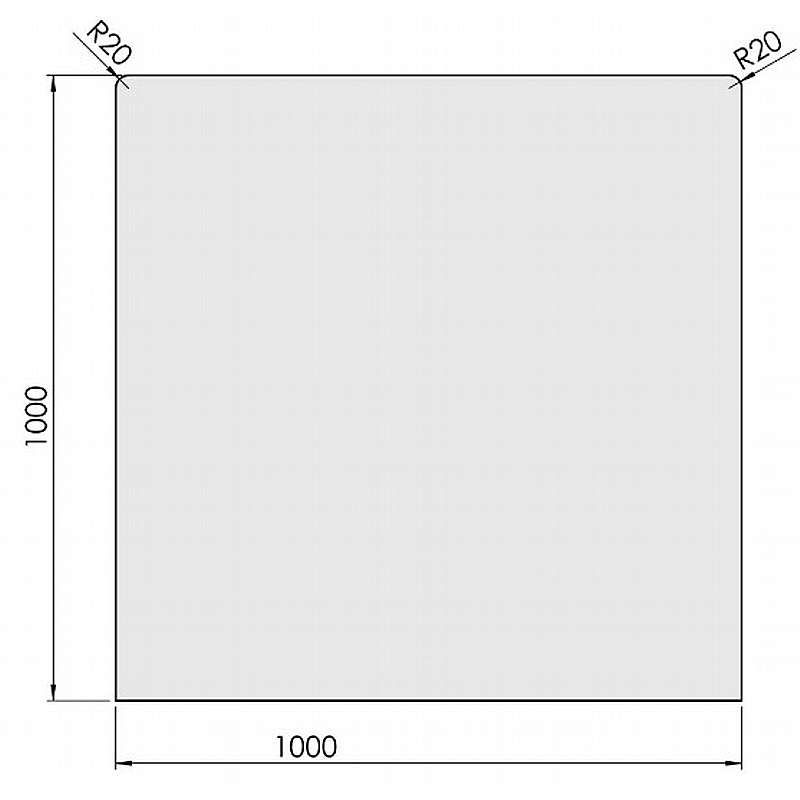 Glasgulvplade firkantet m/afr. hjørner  - 6mm - A:100 x B:100cm - R20mm
