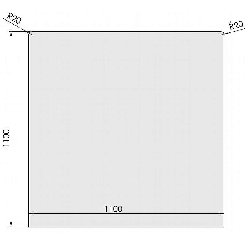 Glasgulvplade firkantet m/afr. hjørner - 6mm - A:110 x B:110cm - R20mm