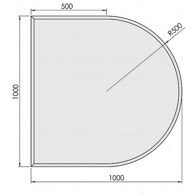 Halvrund glasgulvplade m.facet - 6mm - A:100 x B:100cm