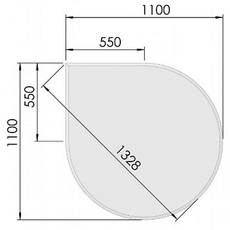 Glasgulvplade dråbeformet m.facet - 8mm - A:110 x B:110 x c:55cm