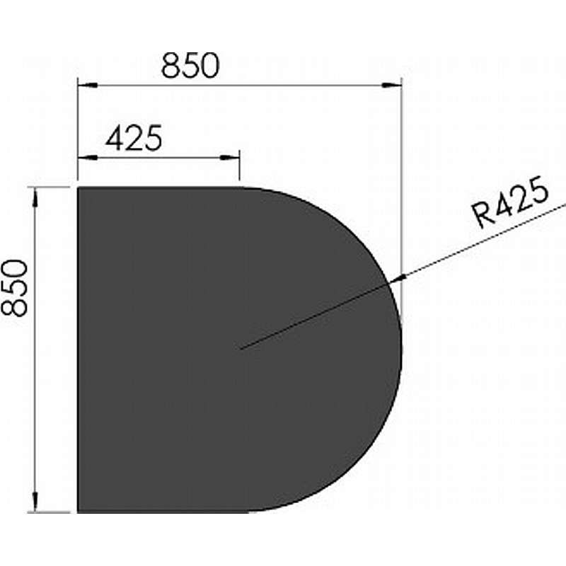Halvrund stålgulvplade - 2mm - sort - A:84,5 x B:85cm