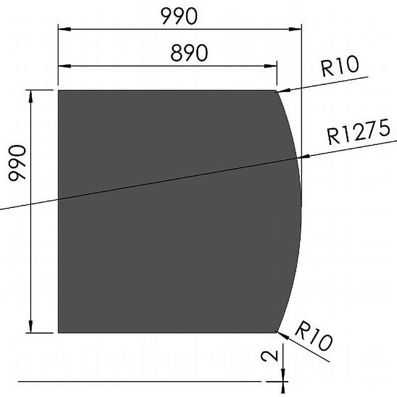 Stålgulvplade m flad bue - 2mm - sort - A:100 x B:100cm