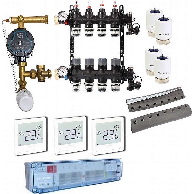 Gulvarmepakke til Wi-Fi, flowregulering og rumføler - 20mm PUSH - 8 kredse (Neotherm)