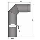 Knæ røgrør 2x45gr. med klap og spjæld - 700x300mm, Sort - Ø150mm