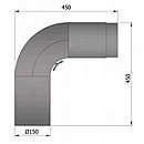 Røgrørs Bøjning Fullform 90 gr. med dør, 450x450mm - Sort - Ø150mm